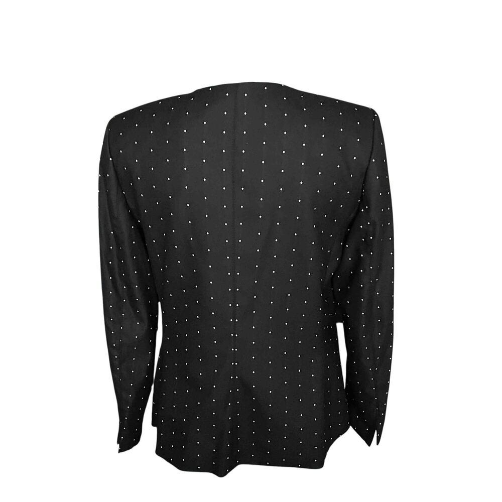 Women's Donna Karan Collarless Single-Breasted Blazer Black Micro Dot Size 12 - Picture 3 of 7